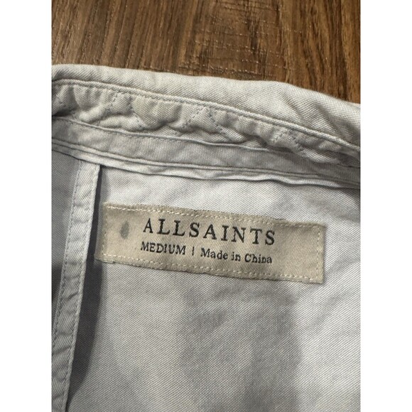 AllSaints Mens Button Up Short Sleeve Cotton White Gray Size M - Picture 6 of 6